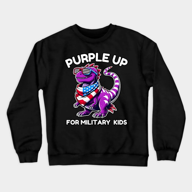 Purple Up For Military Kids Month Of Military Child T-Rex Crewneck Sweatshirt by Angelavasquez